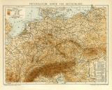 Physikalische Karte von Deutschland historische Landkarte Lithographie ca. 1901
