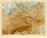 Physikalische Karte von Deutschland historische Landkarte Lithographie ca. 1907