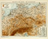 Physikalische Karte von Deutschland historische Landkarte Lithographie ca. 1910