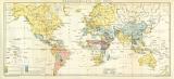 Währungskarte der Erde historische Landkarte Lithographie ca. 1905