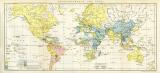Währungskarte der Erde historische Landkarte Lithographie ca. 1907