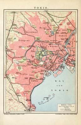 Tokio historischer Stadtplan Karte Lithographie ca. 1905