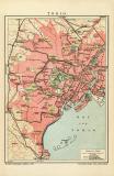 Tokio historischer Stadtplan Karte Lithographie ca. 1909