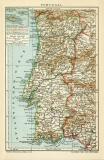 Portugal historische Landkarte Lithographie ca. 1909