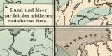 Paläogeographische Skizzen Deutschlands und der benachbarten Gebiete historische Bildtafel Lithographie ca. 1900