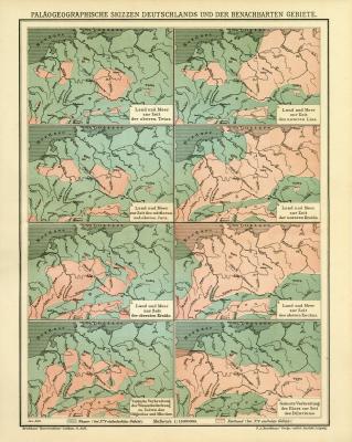 Paläogeographische Skizzen Deutschlands und der benachbarten Gebiete historische Bildtafel Lithographie ca. 1909