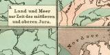 Paläogeographische Skizzen Deutschlands und der benachbarten Gebiete historische Bildtafel Lithographie ca. 1910
