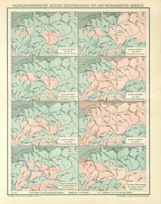 Paläogeographische Skizzen Deutschlands und der benachbarten Gebiete historische Bildtafel Lithographie ca. 1912