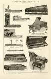 Musikinstrumente I.-II. historische Bildtafel Holzstich ca. 1892