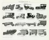 Motorwagen historische Bildtafel Holzstich ca. 1907