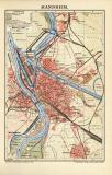 Mannheim historischer Stadtplan Karte Lithographie ca. 1904