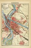 Mannheim historischer Stadtplan Karte Lithographie ca. 1905
