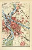 Mannheim historischer Stadtplan Karte Lithographie ca. 1907