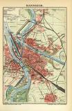 Mannheim historischer Stadtplan Karte Lithographie ca. 1909