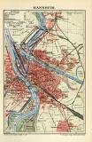 Mannheim historischer Stadtplan Karte Lithographie ca. 1911