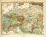 Geologische Karte von Mitteleuropa historische Landkarte Lithographie ca. 1904