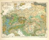 Geologische Karte von Mitteleuropa historische Landkarte Lithographie ca. 1905