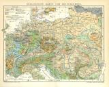 Geologische Karte von Mitteleuropa historische Landkarte Lithographie ca. 1907