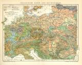 Geologische Karte von Mitteleuropa historische Landkarte Lithographie ca. 1908
