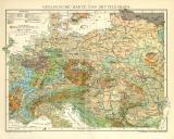 Geologische Karte von Mitteleuropa historische Landkarte Lithographie ca. 1911