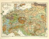 Geologische Karte von Mitteleuropa historische Landkarte Lithographie ca. 1912