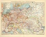 Verkehrskarte von Mitteleuropa historische Landkarte Lithographie ca. 1904