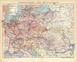 Verkehrskarte von Mitteleuropa historische Landkarte Lithographie ca. 1906