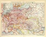 Verkehrskarte von Mitteleuropa historische Landkarte Lithographie ca. 1907