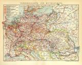 Verkehrskarte von Mitteleuropa historische Landkarte Lithographie ca. 1909