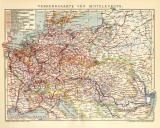 Verkehrskarte von Mitteleuropa historische Landkarte Lithographie ca. 1911