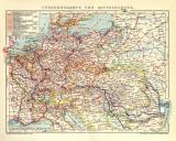 Verkehrskarte von Mitteleuropa historische Landkarte Lithographie ca. 1912