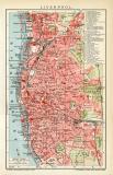 Liverpool historischer Stadtplan Karte Lithographie ca. 1905