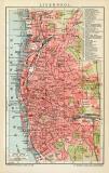 Liverpool historischer Stadtplan Karte Lithographie ca. 1907