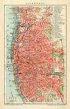 Liverpool historischer Stadtplan Karte Lithographie ca. 1911