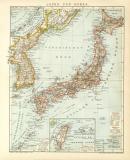 Japan und Korea historische Landkarte Lithographie ca. 1901