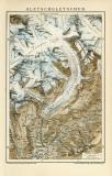 Aletschgletscher historische Landkarte Lithographie ca. 1898