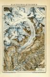 Aletschgletscher historische Landkarte Lithographie ca. 1907