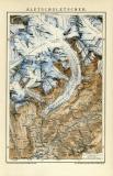 Aletschgletscher historische Landkarte Lithographie ca. 1909