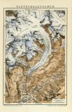 Aletschgletscher historische Landkarte Lithographie ca. 1911