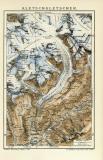 Aletschgletscher historische Landkarte Lithographie ca. 1912