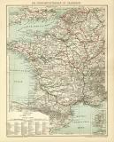 Die Schiffahrtsstrassen von Frankreich und den angrenzenden Gebieten historische Landkarte Lithographie ca. 1904