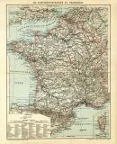 Die Schiffahrtsstrassen von Frankreich und den angrenzenden Gebieten historische Landkarte Lithographie ca. 1911
