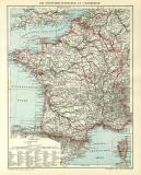 Die Schiffahrtsstrassen von Frankreich und den angrenzenden Gebieten historische Landkarte Lithographie ca. 1912