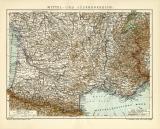 Mittel- und Südfrankreich historische Landkarte Lithographie ca. 1904