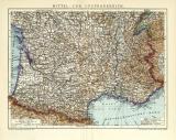 Mittel- und Südfrankreich historische Landkarte Lithographie ca. 1910