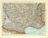 Mittel- und Südfrankreich historische Landkarte Lithographie ca. 1911