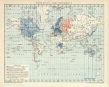 Einheits- und Ortszeit historische Landkarte Lithographie ca. 1896