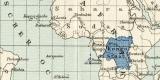 Einheits- und Ortszeit historische Landkarte Lithographie ca. 1896