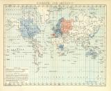Einheits- und Ortszeit historische Landkarte Lithographie ca. 1897