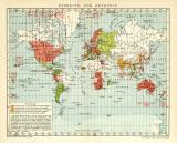 Einheits- und Ortszeit historische Landkarte Lithographie ca. 1909